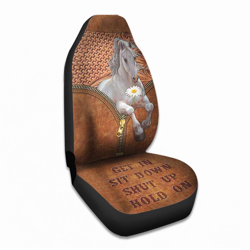 Get In Sit Down - Horse Seat Covers With Leather Pattern Print