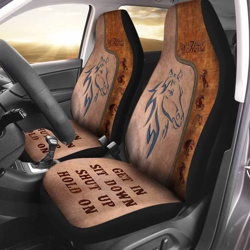 Get In Sit Down - Horse Seat Covers With Leather Pattern Print