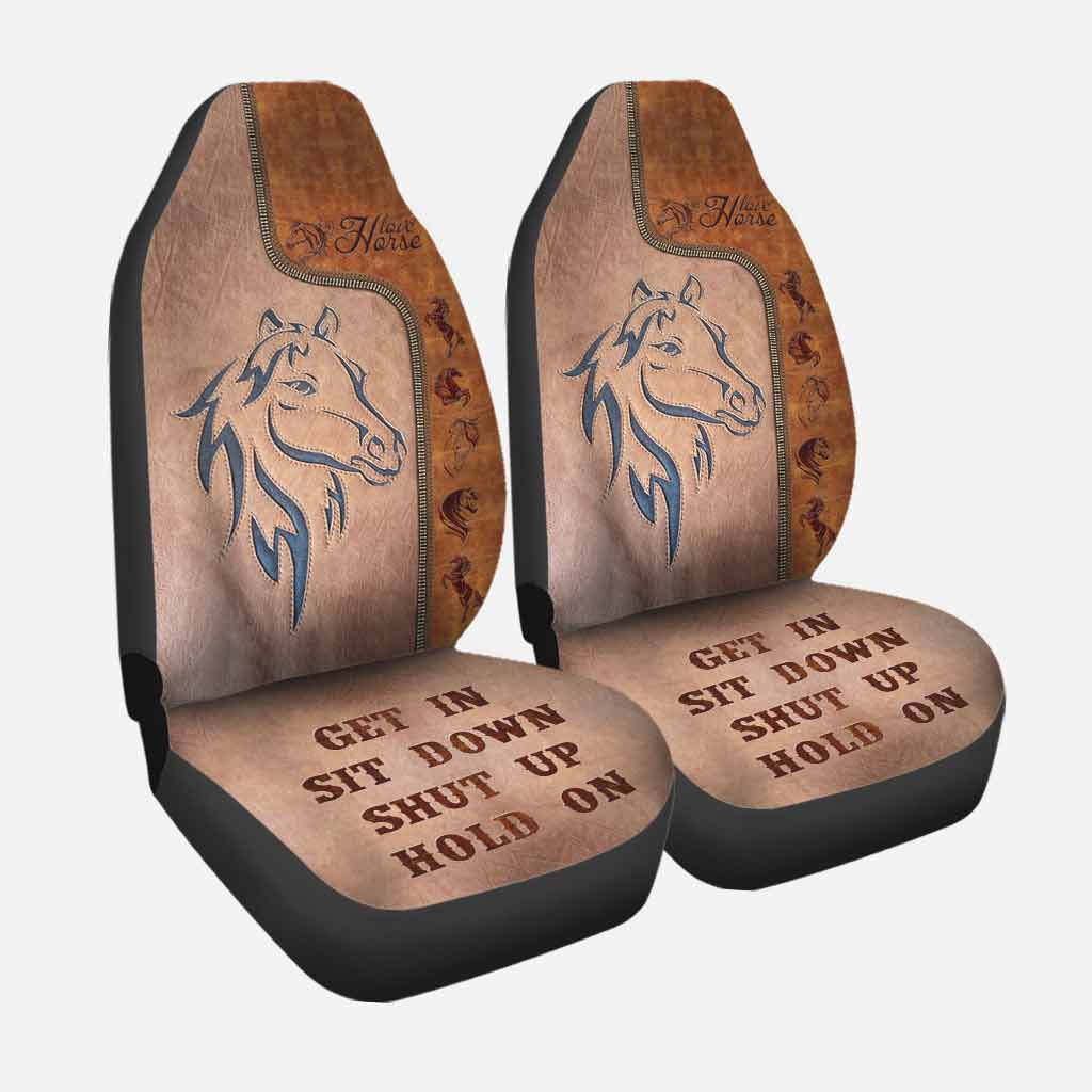 Get In Sit Down - Horse Seat Covers With Leather Pattern Print