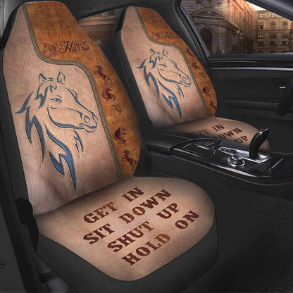 Get In Sit Down - Horse Seat Covers With Leather Pattern Print