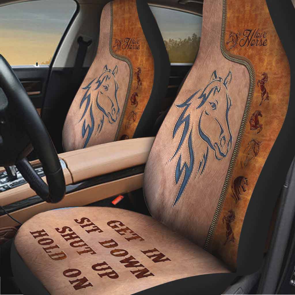 Get In Sit Down - Horse Seat Covers With Leather Pattern Print