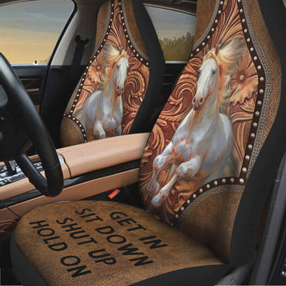 Get It Sit Down - Horse Seat Covers With Leather Pattern Print