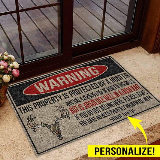 Warning - Hunting Personalized Coir Pattern Print Doormat