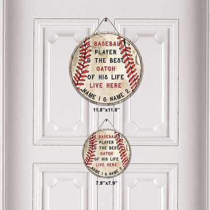 A Baseball Player Personalized Round Wood Sign