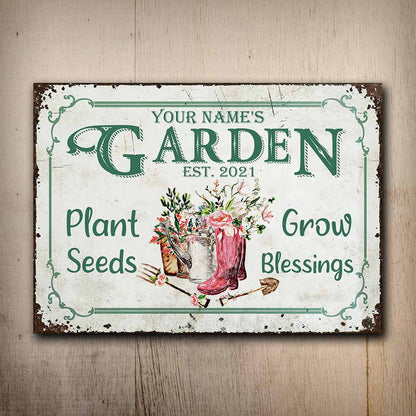 Plant Seeds - Gardening  Personalized Rectangle Metal Sign