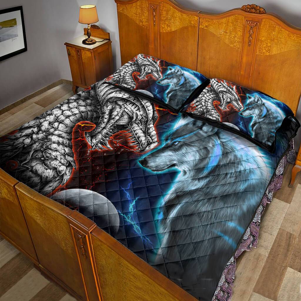 Heart Of A Wolf Soul Of A Dragon Quilt Bed Set