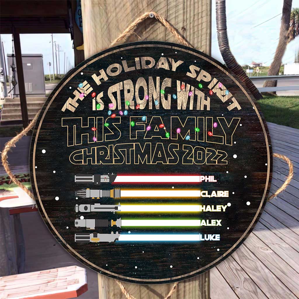 Holiday Spirit Is Strong With This Family - Personalized Christmas Family Round Wood Sign