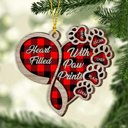 Heart Filled With Paw Prints - Personalized Dog Layered Wood Ornament