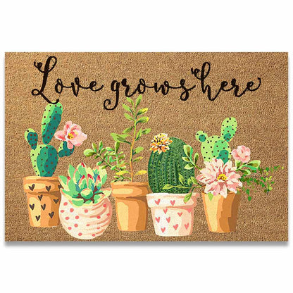 Love Grows Here - Cactus Coir Pattern Print Doormat