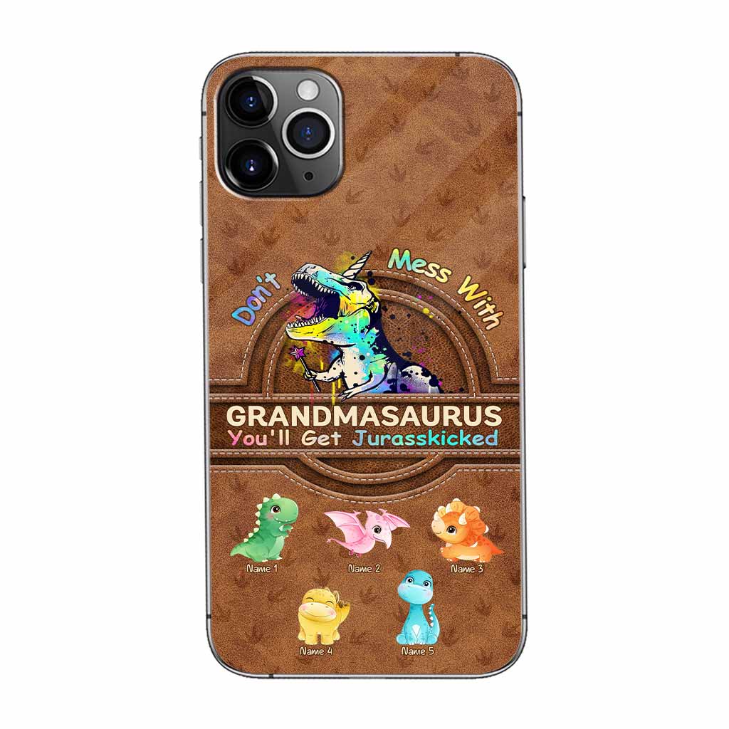 Don't Mess With Grandmasaurus - Personalized Mother's Day Phone Case With Leather Pattern Print