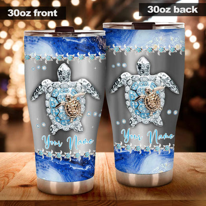 Turtle Lover Just Keep Swimming - Personalized Tumbler With 3D Pattern Print