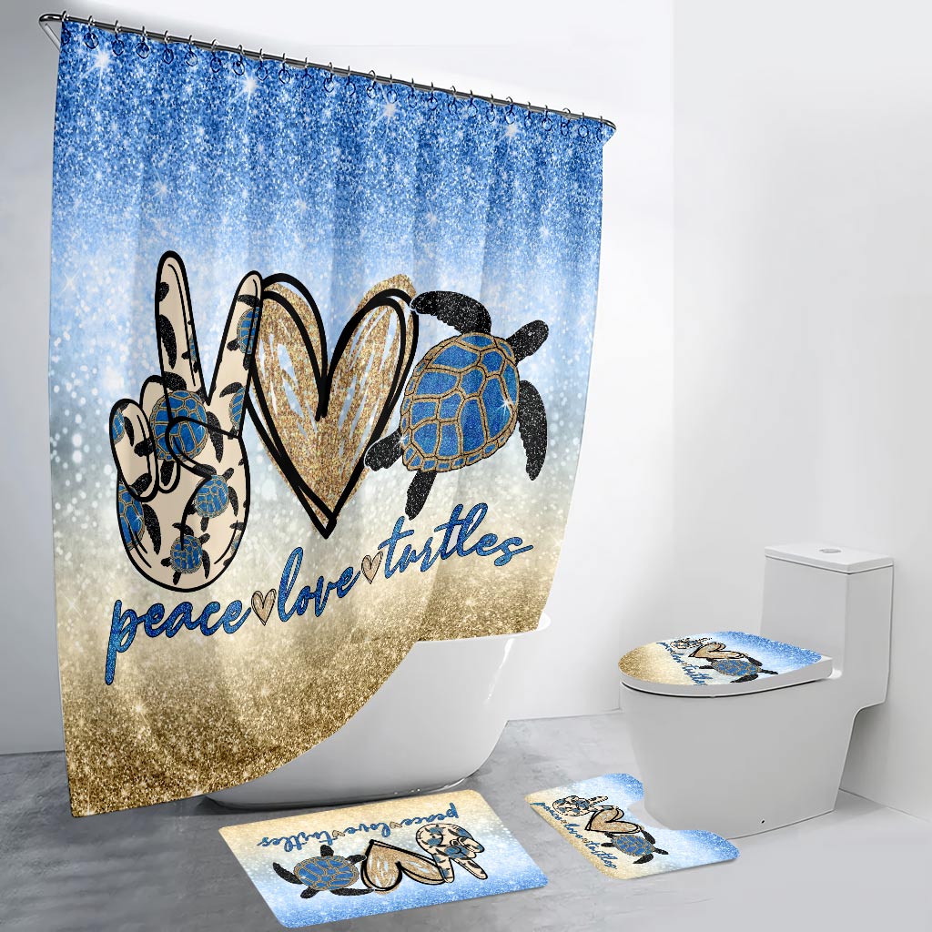 Peace Love Turtle - Turtle Bathroom Curtain & Mats Set