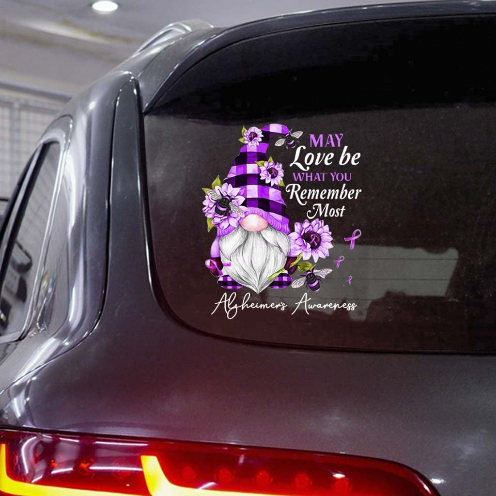 May Love Be What You Remember Most Purple Gnome - Alzheimer Awareness Decal Full