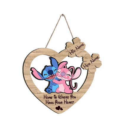 Home is Where You Hang Your Heart - Personalized Christmas Ohana Wood Sign