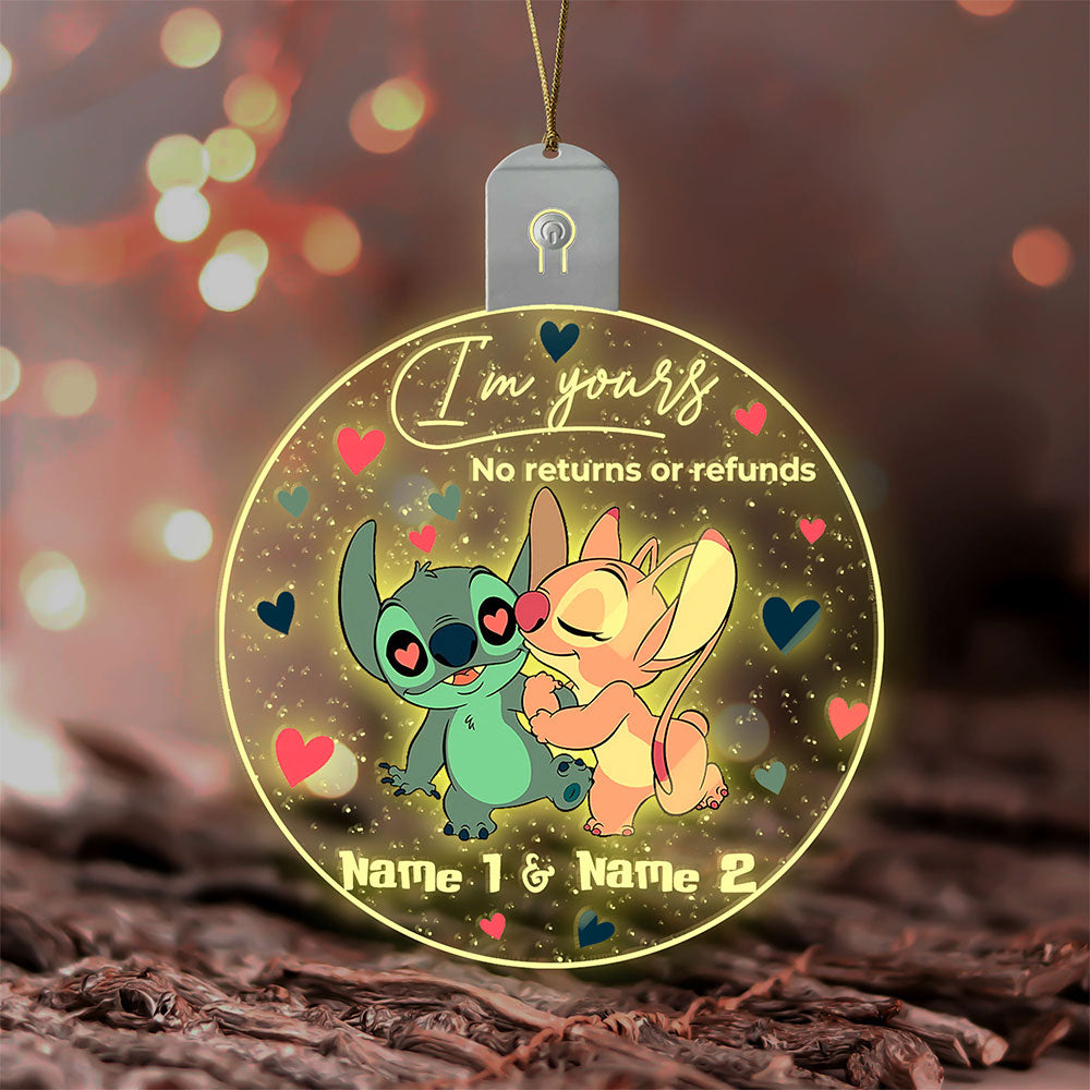 I'm Yours No Returns Or Refunds - Personalized Christmas Ohana Round Led Acrylic Ornament