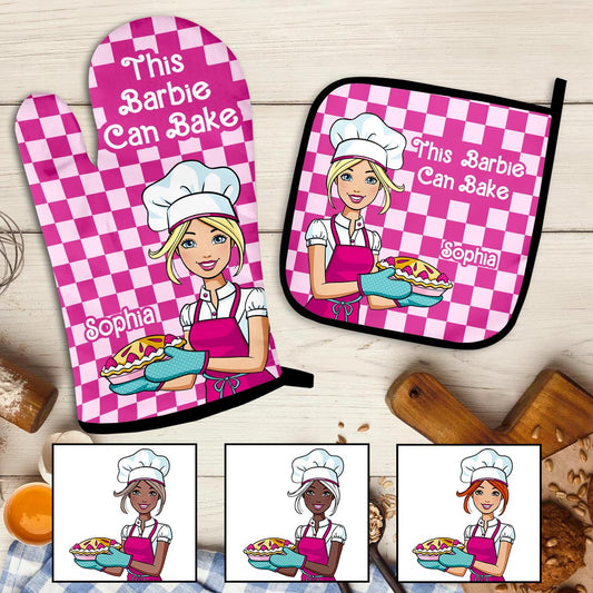 This Doll Can Bake - Personalized Baking Oven Mitts & Pot Holder Set