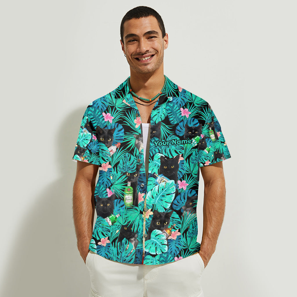 Let The Fun Begin Black Cat Tropical Gin - Personalized Hawaiian Shirt