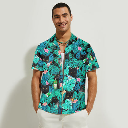 Let The Fun Begin Black Cat Tropical Gin - Personalized Hawaiian Shirt