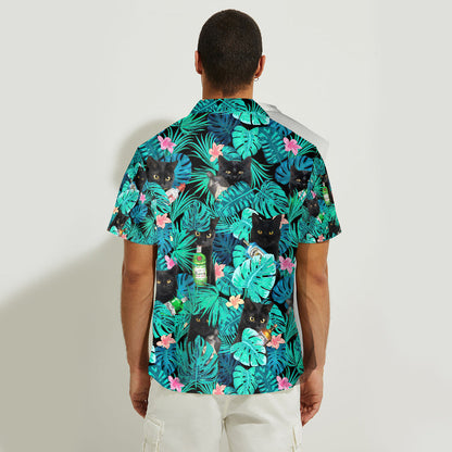 Let The Fun Begin Black Cat Tropical Gin - Personalized Hawaiian Shirt