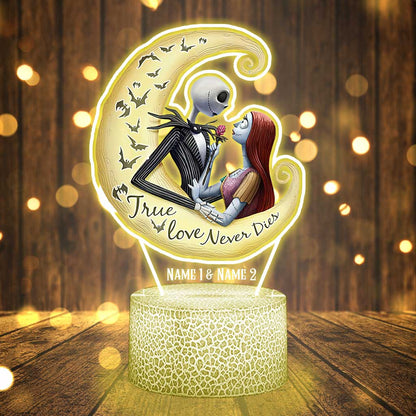 True Love Never Dies - Personalized Couple Nightmare Shaped Plaque Light Base