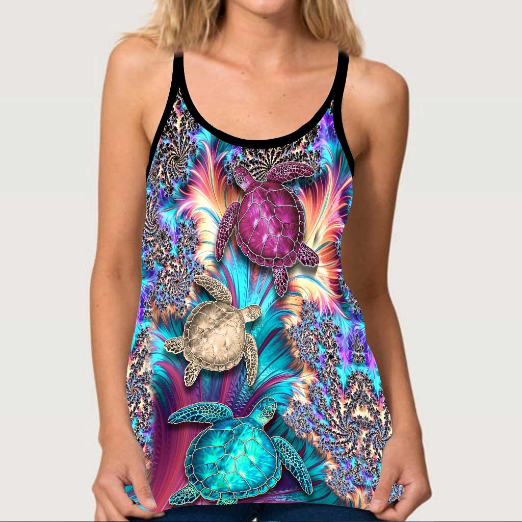 Floral Turtles Cross Tank Top