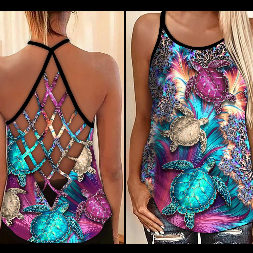 Floral Turtles Cross Tank Top