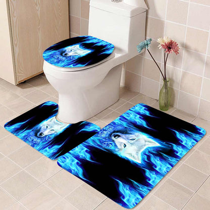 Blue Roses - Wolf 3 Pieces Bathroom Mats Set