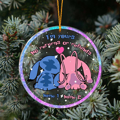 I'm Yours No Returns Or Refunds - Personalized Christmas Couple Transparent Ornament