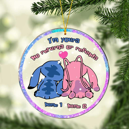 I'm Yours No Returns Or Refunds - Personalized Christmas Couple Transparent Ornament