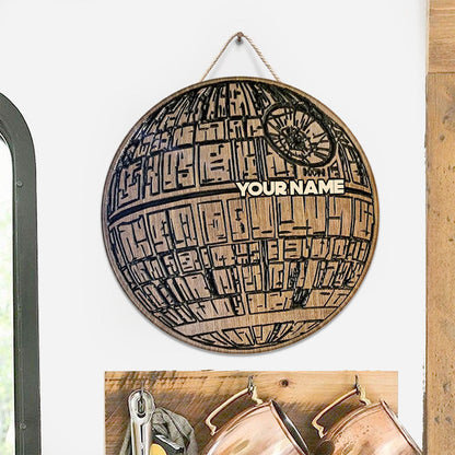 Death Star - Personalized The Force Round Wood Sign