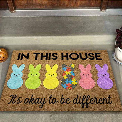 In This House Easter Day - Autism Awareness Coir Pattern Print Doormat