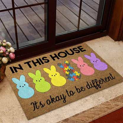 In This House Easter Day - Autism Awareness Coir Pattern Print Doormat