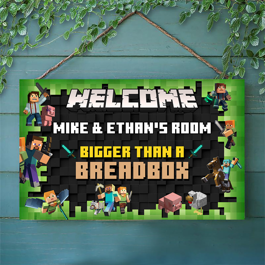 Craft Cave Bigger Than A Breadbox - Personalized Block World Rectangle Wood Sign