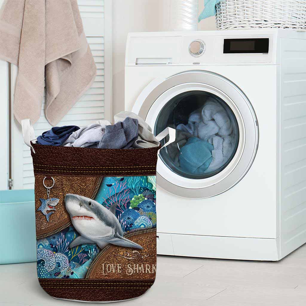 Love Sharks Leather Pattern Print Laundry Basket