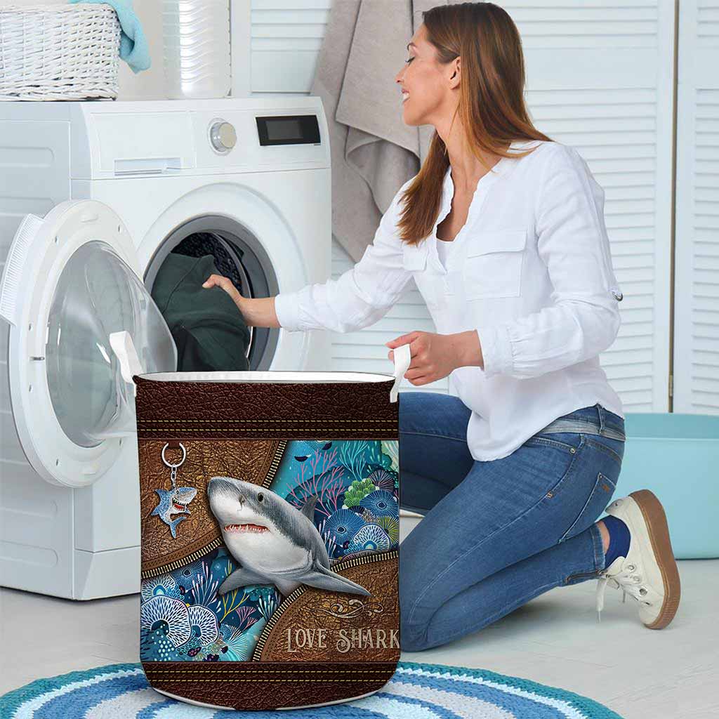 Love Sharks Leather Pattern Print Laundry Basket