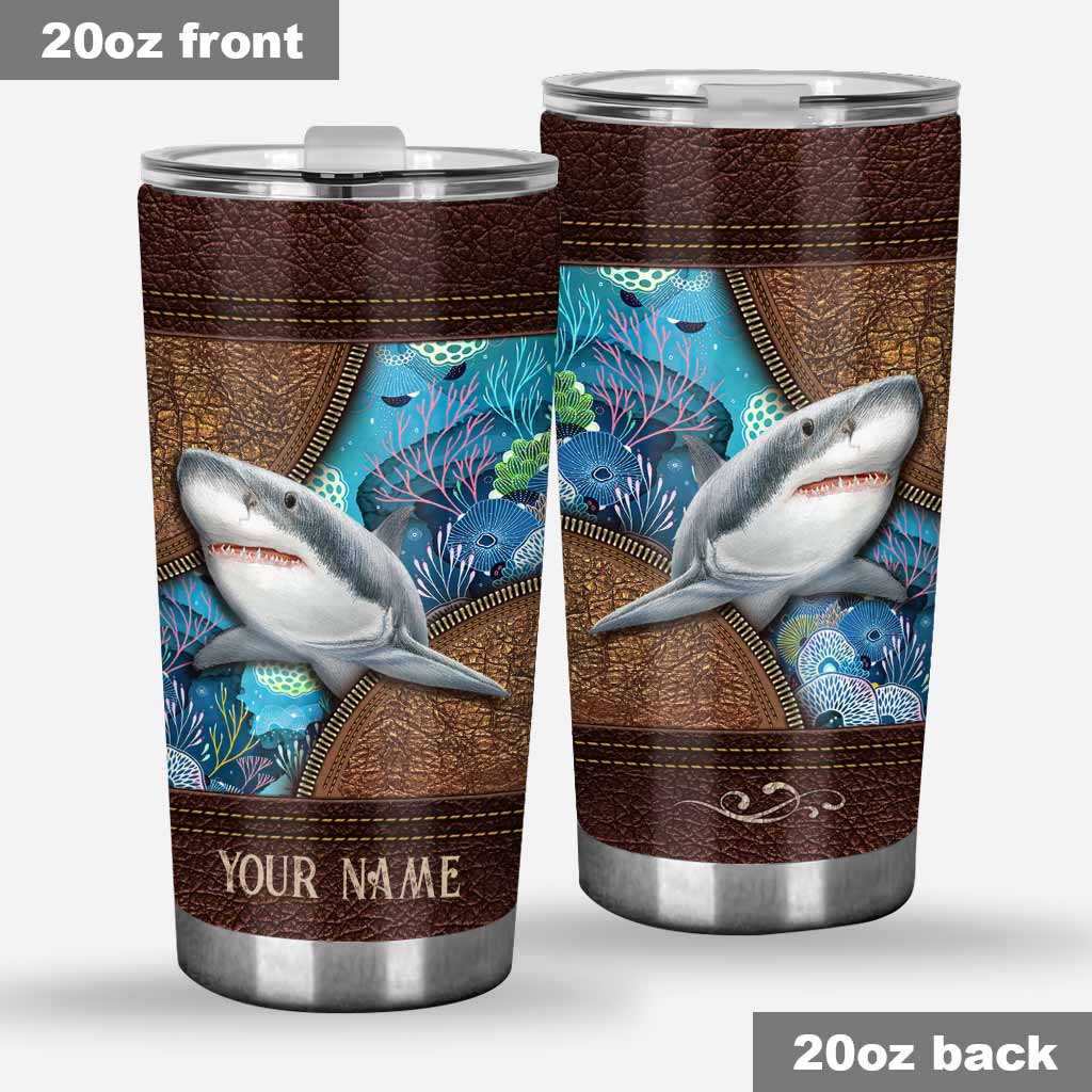 Love Sharks Personalized Leather Pattern Print Tumbler