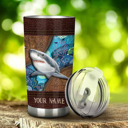 Love Sharks Personalized Leather Pattern Print Tumbler