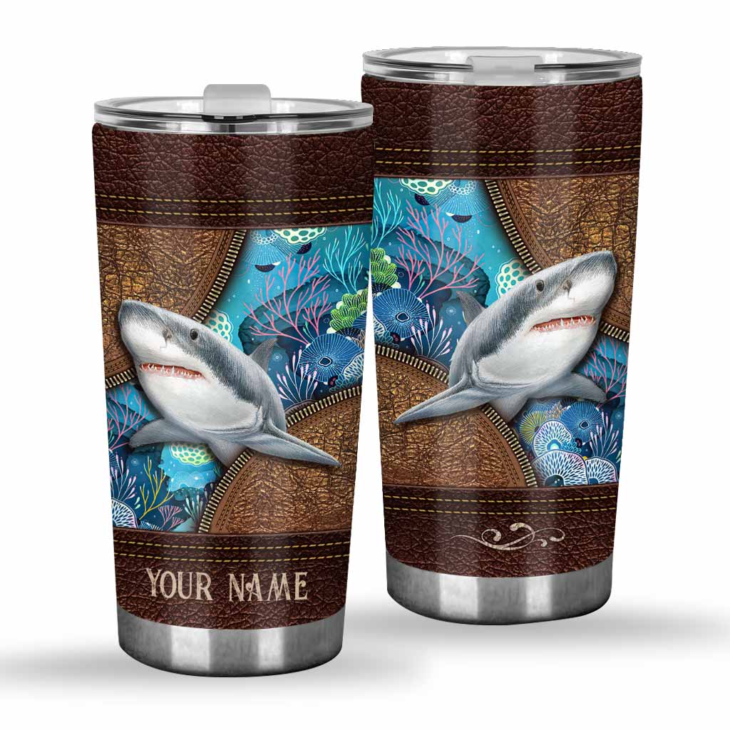 Love Sharks Personalized Leather Pattern Print Tumbler