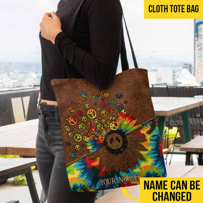 Hippie Soul Tie Dye Peace Sign Sunflower Personalized Tote Bag