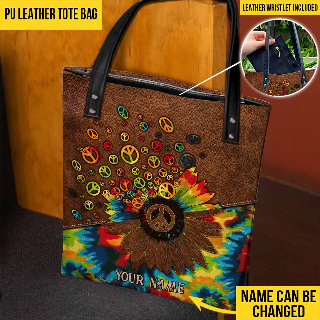 Hippie Soul Tie Dye Peace Sign Sunflower Personalized Tote Bag