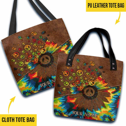 Hippie Soul Tie Dye Peace Sign Sunflower Personalized Tote Bag