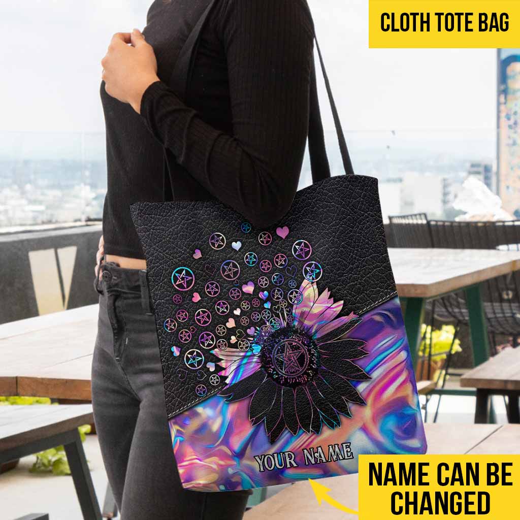 Witch Please Pentagram Sunflower Hologram Personalized Tote Bag