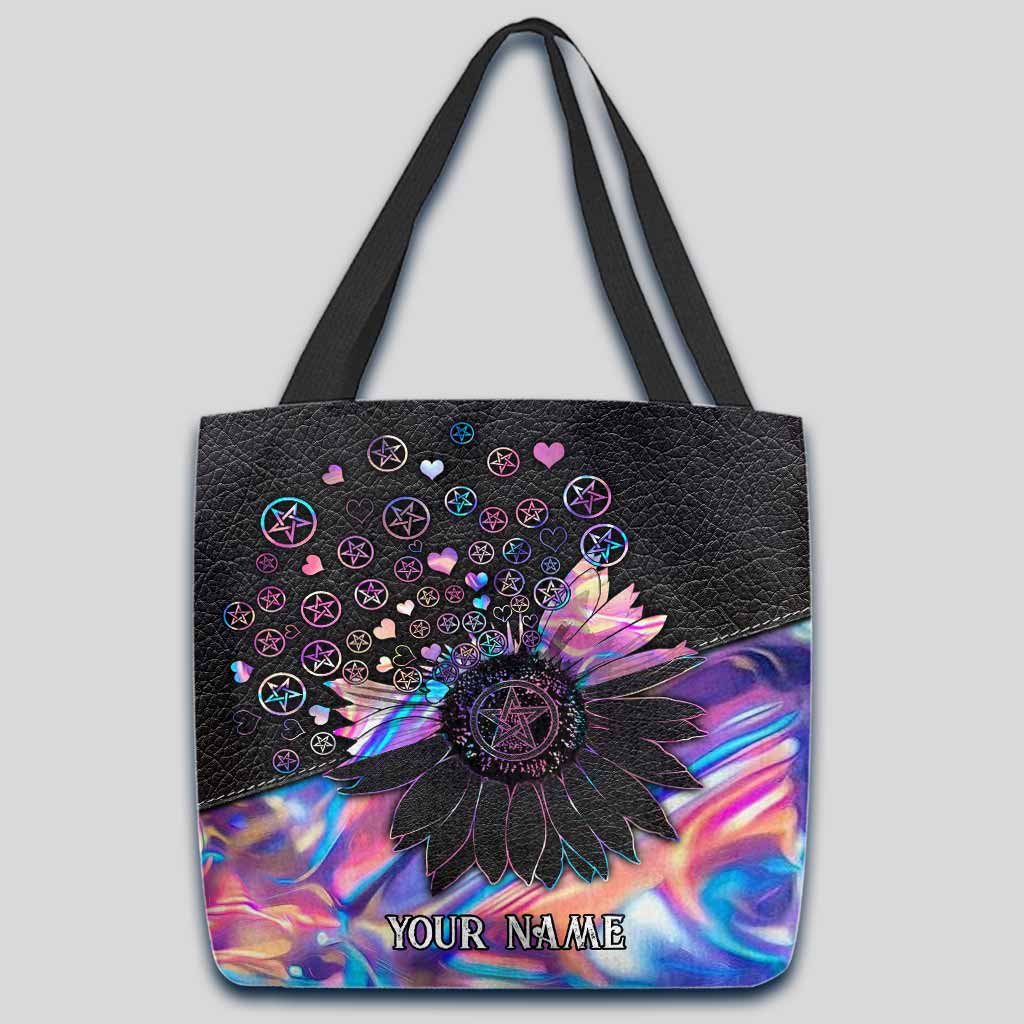 Witch Please Pentagram Sunflower Hologram Personalized Tote Bag