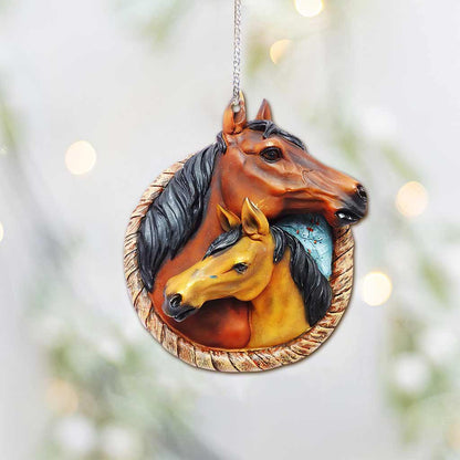 Mom And Baby Horse - 3D Pattern Print Christmas Horse Ornament (Printed On Both Sides)