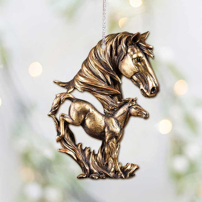 Mom And Baby Horse - 3D Pattern Print Christmas Horse Ornament (Printed On Both Sides)