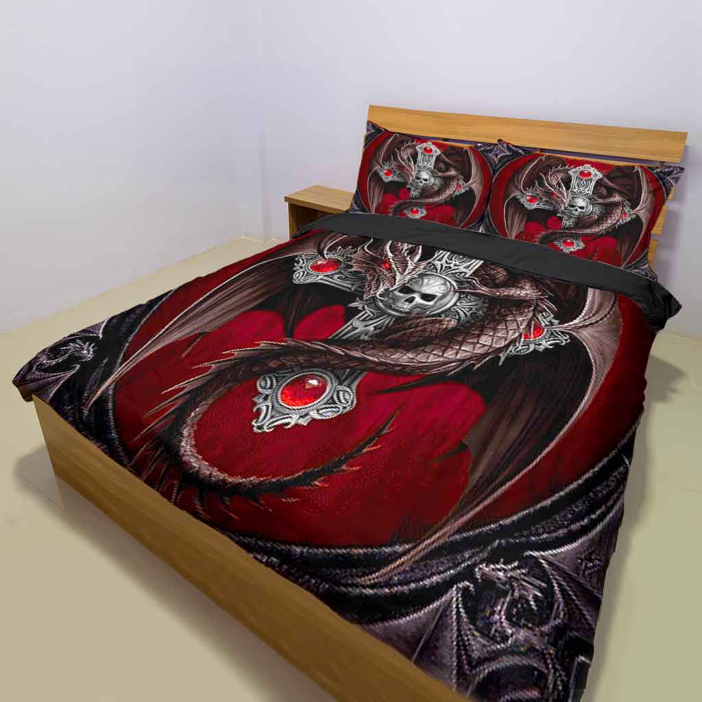 Red Black Skull Dragon - Bedding Set