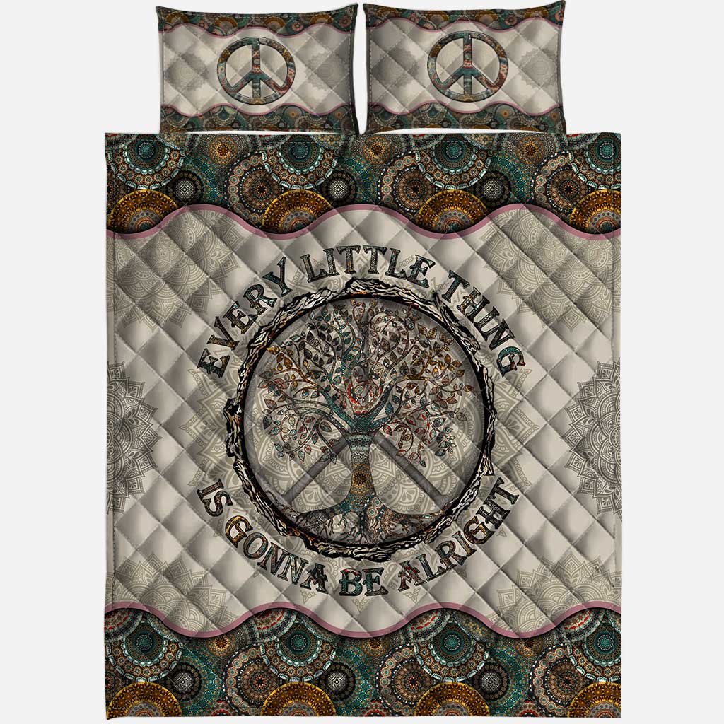 Every Little Thing Is Gonna Be Alright Vintage Mandala Hippie Quilt Set