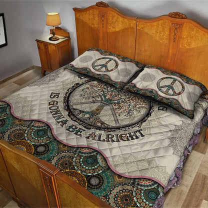 Every Little Thing Is Gonna Be Alright Vintage Mandala Hippie Quilt Set