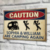 Caution Camping Again - Personalized Rectangle Metal Sign