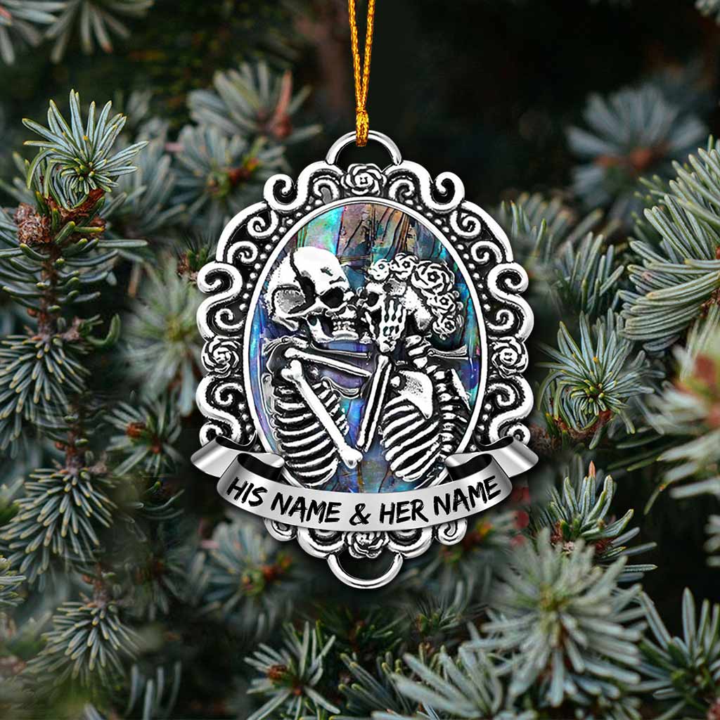 All I Want For Christmas - Personalized Skull Ornament With Metal Pattern Print (Printed On Both Sides)